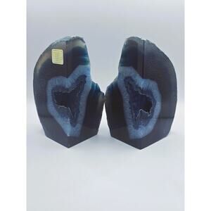 Blue Agate Geode Bookends – Polished Crystal Pair (6.39 lbs)